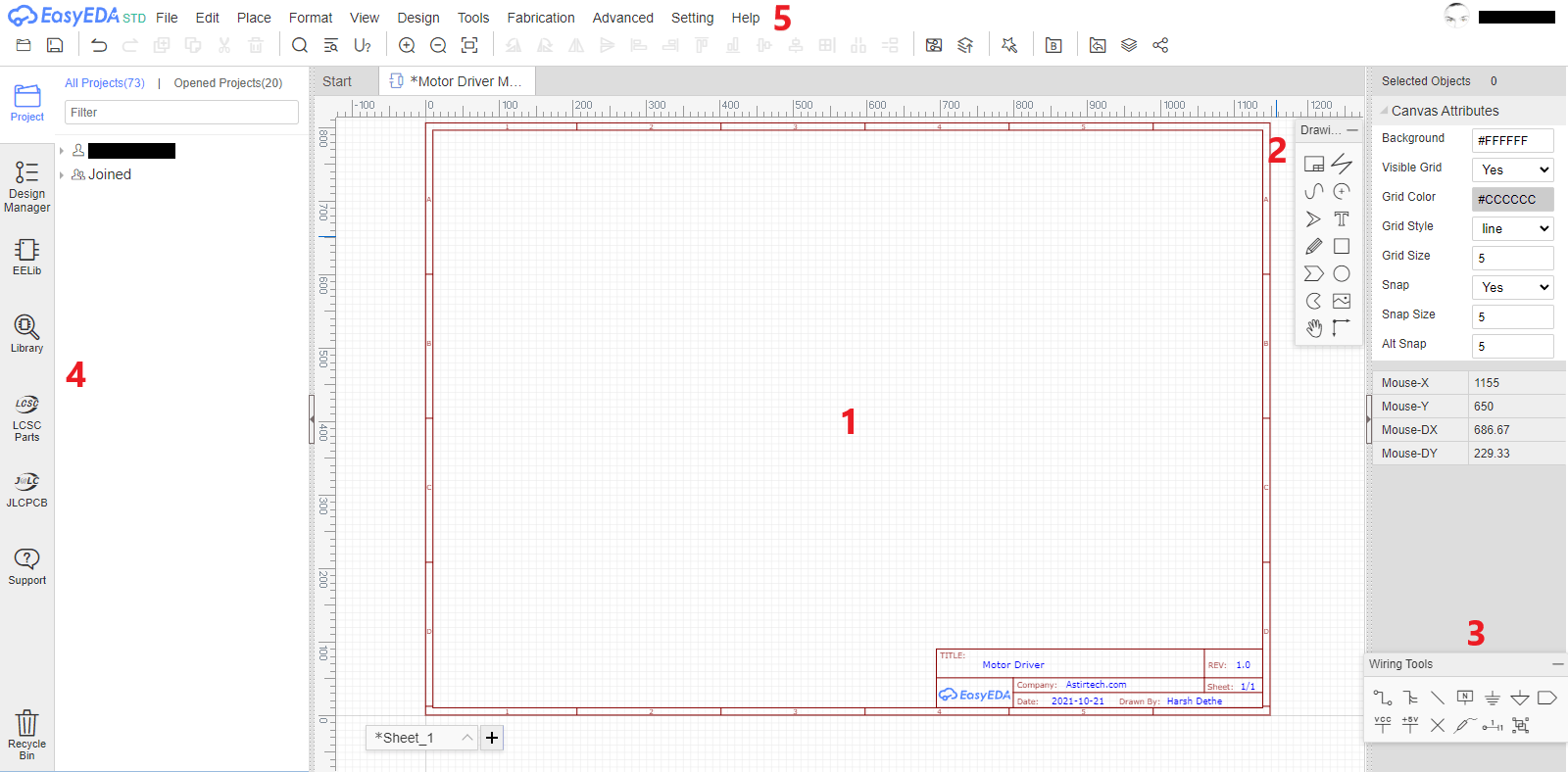 Parts of EasyEDA circuit design software