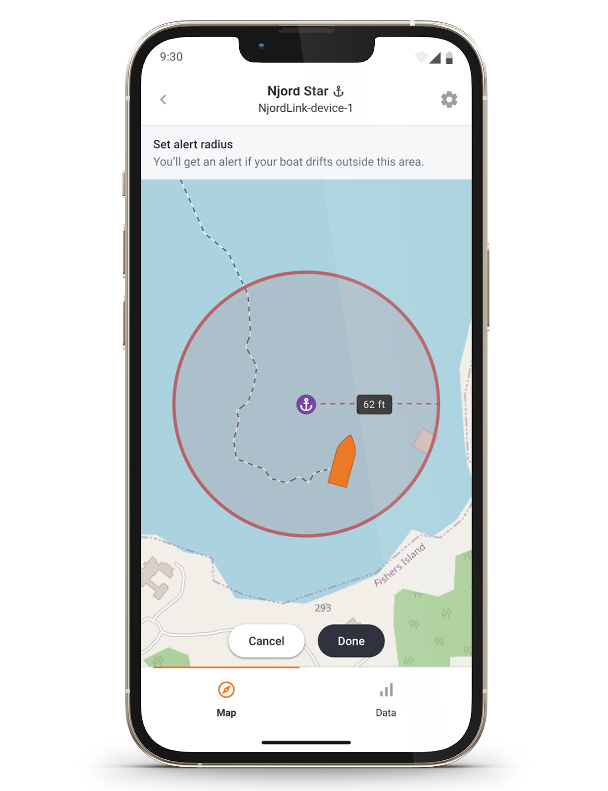 Viam worked with Digital Yacht to develop the NjordLINK app for their AnchorSafe feature, alerting customers on their phones whenever their anchored boat drifts outside a user-defined radius.